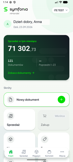 Pulpit aplikacji mHandel z wybraną firmą