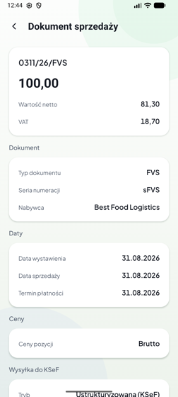 Karta dokumentu sprzedaży — kwoty i dane nagłówka