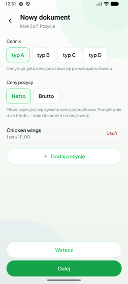 Krok 5 z dodaną pozycją dokumentu