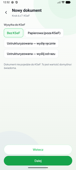 Krok 6 kreatora — wybór trybu KSeF