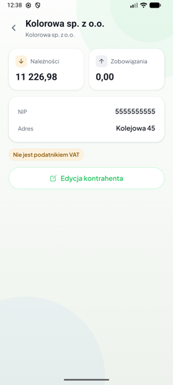 Karta kontrahenta z należnościami i zobowiązaniami